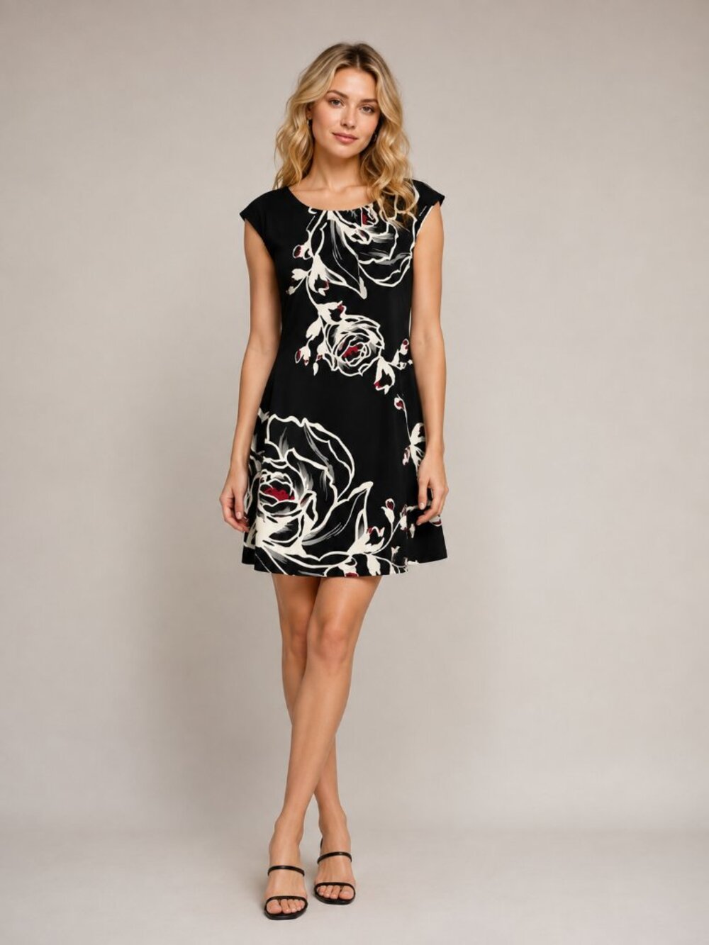 2/$30 White House Black Market Floral Rose Fitted Shift Dress Cap Sleeve #A0033